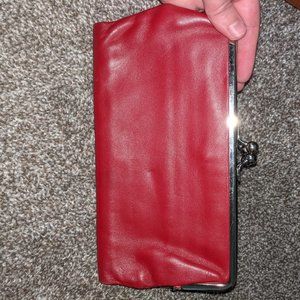 Red Leather Wallet Clutch